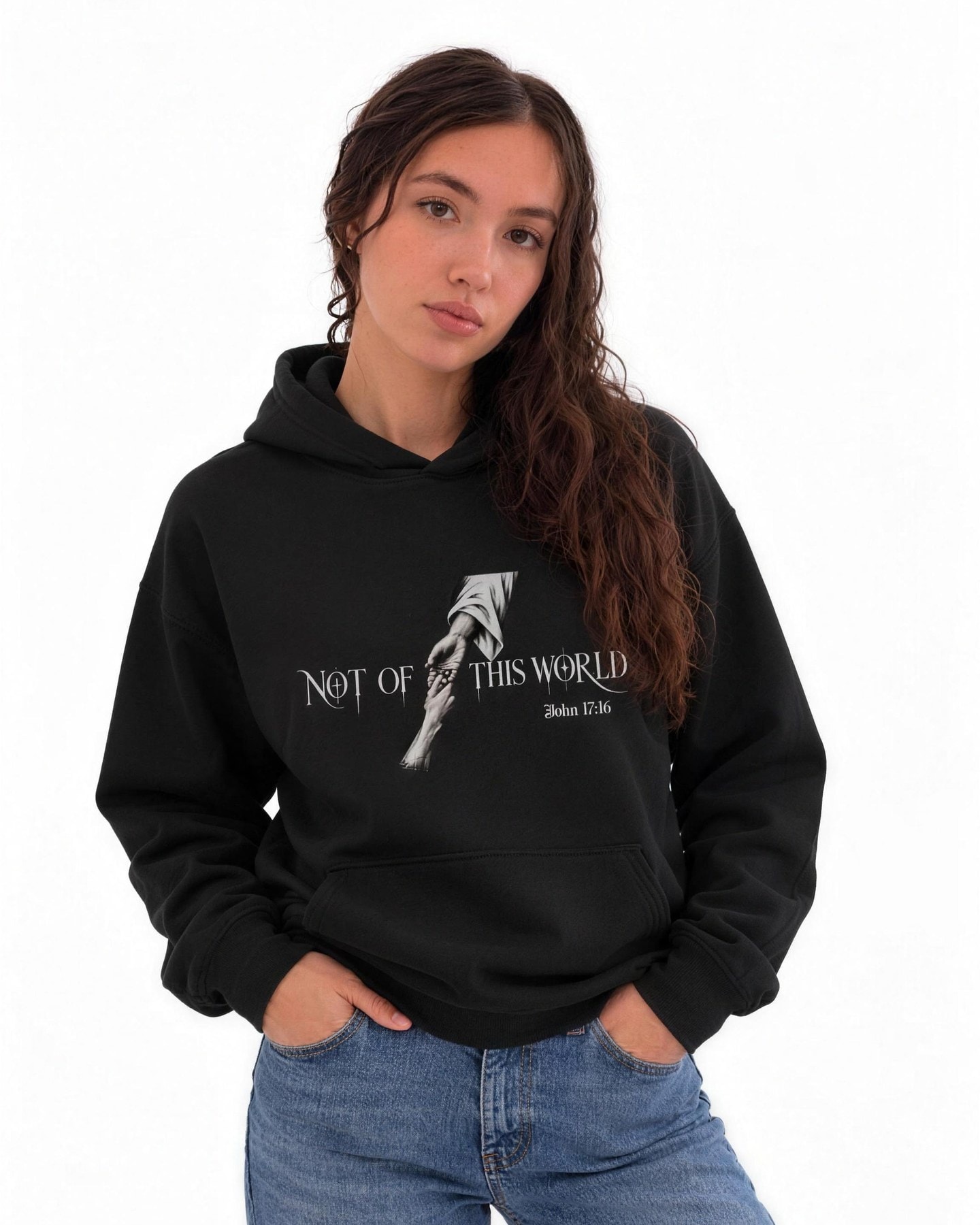 Hoodie Not of this World in Schwarz, getragen